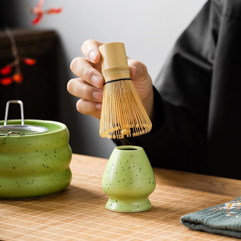 Matcha Tea Making Set 7 Piece Pack in Matcha Green, Ceramic Japanese Style Tea Ceremony Kit with Bowl, Whisk, Scoop and Stand for Home Use - Image 3