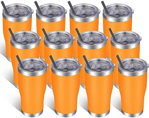 VEGOND 20oz Tumbler Stainless Steel Tumbler Cup with Lid And Straw Vacuum Insulated Double Wall Travel Coffee Mug(Orange 12 Pack) by VEGOND