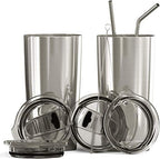 BluePeak Double Wall Vacuum Stainless Steel Insulated Tumblers Set, 2-Pack - Includes 2 Sipping Lids, 2 Spill-Proof Sliding Lids, 2 Straws, 1 Cleaning Brush & Gift Box (20 oz, Silver) by BluePeak