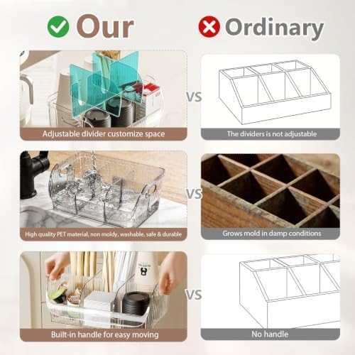 Set of 3 Adjustable Dividers Coffee Station Organizer, Clear Plastic - Image 4