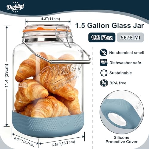 1.5 Gallon Large Glass Jar with Airtight Hinged Lid, Square, 192 Oz - Image 2