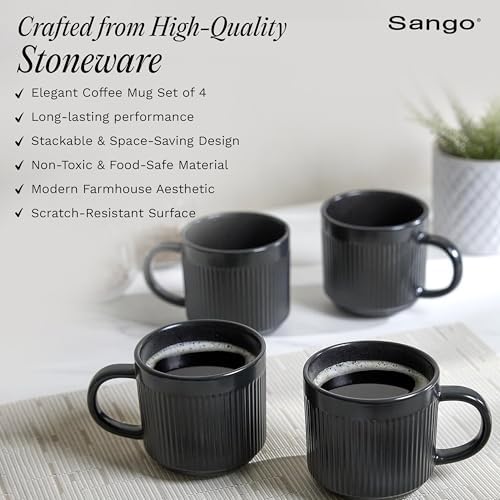 SANGO Anderson Black Coffee Mugs Set of 4, 16.5 oz Stoneware Coffee Mug Set, Big Ceramic Tea Cup with Matte Glaze for Cappuccino, Latte, Large Coffee Cups with Handle, Microwave & Dishwasher Safe - Image 6