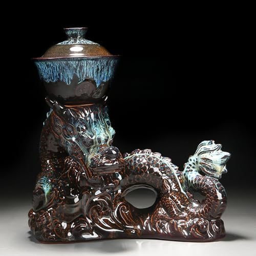 Chinese Gongfu Tea Set - Ceramic Teapot with Infuser, 8 Cups, Semi Automatic Dragon Design for Loose Leaf Tea - Image 3