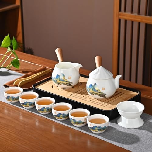 Chinese Tea Set Traditional, Chinese Gongfu Tea Set with 6 Cups, Sidehandle Kung Fu Tea Set for Adults (QLJS Sidehandle6) - Image 5