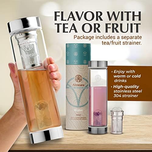 Almeara Crystal Water Bottle with Authentic Lapis Lazuli, Opal Stones & Aquamarine Removable Gemstones, Loose Leaf Tea Infuser - Relaxation, Healing & Spiritual Gifts for Women - Witchcraft Supplies - Image 5