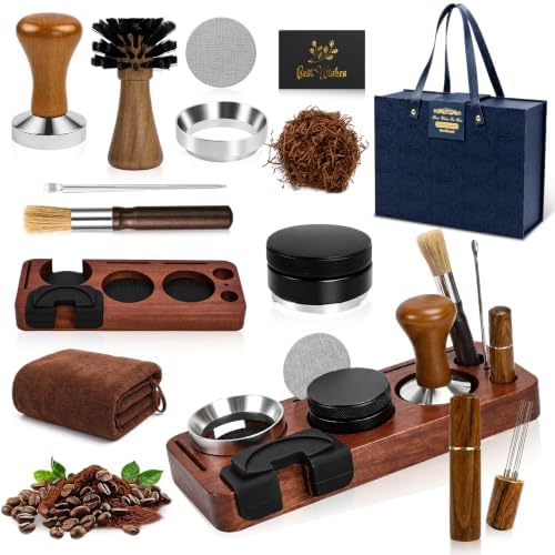 13-Piece Espresso Accessories Kit, 53mm/54mm Espresso Tamper Set with WDT Tool, Coffee Distributor, Magnetic Dosing Funnel, Puck Screen and Wooden Tamping Station, Espresso Machine Accessories by Unknown