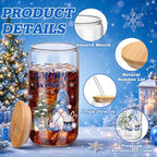Teenyyou 12 Sets Christmas Glasses Cups with Bamboo Lid and Glass Straw, 16 oz Blue Winter Gnome Snowman Glass Jar Drinking Cups, Festive Elk Christmas Tree Coffee Cup for Xmas Holiday Party Gifts - Image 3