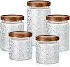 Gerrii 5 Pcs Glass Jar with Wood Lid Food Storage,Clear,Begonia Round by Gerrii