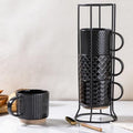 GBhome 12 OZ Stackable Coffee Mugs Set of 4, Ceramic Black Coffee Cups Set by GBhome