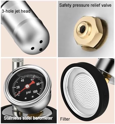 Steam Milk Frother Machine, Outdoor Steam Boiling Water Frothing Machine, 300 Ml Stainless Steel Kettle with 3-Hole Nozzle and Air Pressure Gauge, Adjustable Angle, Silver - Image 4
