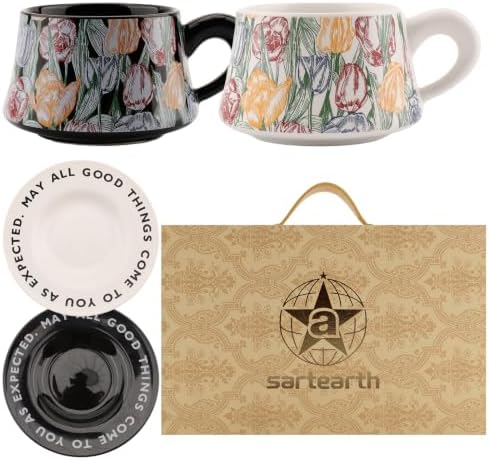 Floral Porcelain Tea Cups and Saucers for 2, 4-Piece Gift Set by Unknown