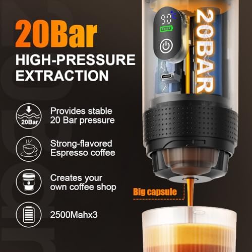 Automatic Espresso Maker – Dual Hot & Cold Brew – 20 BAR Pressure – Compact Portable Coffee Machine with Rapid Heating – Built-In Transparent Cup – Travel-Friendly Design - Image 5
