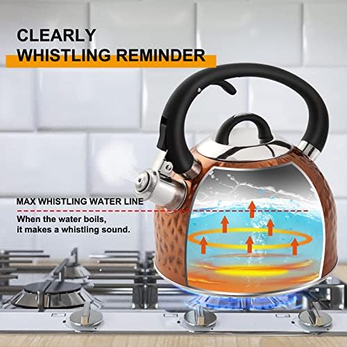 Copper Tea Kettle Stainless Steel Teapot Whistling Kettle Unique Button Control Kettle Outlet Loud Whistle Food Grade Teapot 3.2 Quart / 3 Liter (Copper) - Image 4