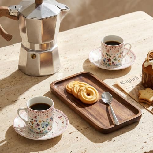 Floral Espresso Cups & Saucers Set of 6, 3oz Small Coffee Mugs, Ceramic Demitasse Cup for Tea, Latte, Espresso Shot Cup for Espresso Machine & Coffee Maker, Women Gifts for Mother's Day, Birthday - Image 4