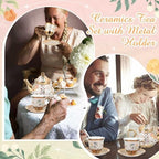 Zhehao 20 Pcs Porcelain Tea Set for Adult, with Metal Holder, Delicate - Image 5