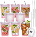 8 Pcs 15oz Plastic Tumblers with Lids and Straw Ribbed Iced Coffee Cups Pink Reusable Plastic Cups Leak-Proof Travel Iced Coffee Tumblers for Home Office Travel with Clean Brush by SMAODSGN