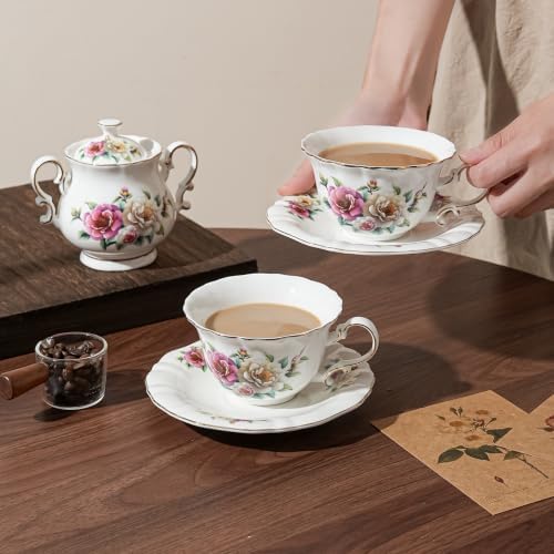 8.45oz floral tea cups for Latte Coffee Cafe, Specialty Coffee Drinks, Cappuccino and Tea (4, Camellia) - Image 3
