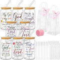 Iced Coffee Mugs, 8 Sets, Glass, 16 oz, Reusable, Floral Bible by Culudea