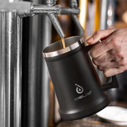 Ideus Insulated Beer Stein, 24/34oz Stainless Steel Double Walled Beer Mug Giant Bar Drinkware Metal Beer Cup with Big Grip Handle (Black, 34oz (1,000ml)) - Image 5