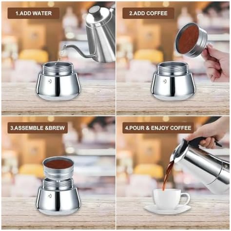 Stainless Steel Moka Pot 100-600ml Stovetop Espresso Maker Barista - Image 5