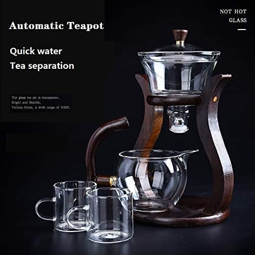 RORA Lazy Kungfu Glass Tea Set Semi Automatic Drip Rotating with Infuser Glass Teapot Set (6 cups) - Image 2