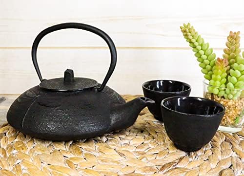 Ebros Gift Traditional Tetsubin Feng Shui Black Tombo Dragonfly Engraved Heavy Cast Iron Tea Pot And Cups Set Serves 2 Home Decor Zen Asian Fusion And Housewarming Accent Decorative Teapots - Image 5