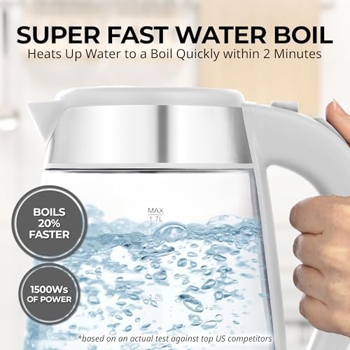 Zulay Kitchen Fast Boiling Electric Water Kettle - 1.7L, 1500W, Auto Shut-Off for Overboil & Boil Dry Protection, Cool-Touch Handle, 360° Base - Rapid Teapot Boiler For Coffee & Tea - White - Image 2