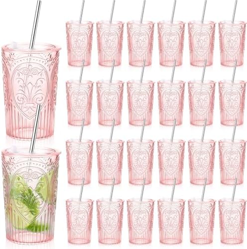 Wiwiqing 24 Set 16oz Vintage Tumbler with Lid and Straw Bulk, Pink by Wiwiqing