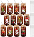 12 Pack Christmas Glass Cups Gifts, 16 oz Xmas Glass Tumbler, Classic Style by Acellegic