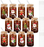 12 Pack Christmas Glass Cups Gifts, 16 oz Xmas Glass Tumbler, Classic Style by Acellegic