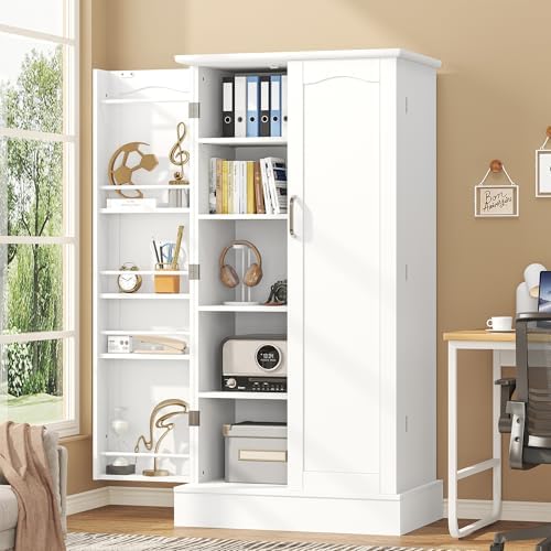 kepptory 47” Pantry Cabinet, Kitchen Pantry Storage Cabinet with Doors and Adjustable Shelves,Freestanding Buffet Cupboards Sideboard for Living Room and Dinning Room (White) - Image 3