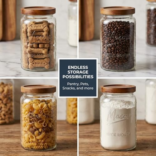 1 Gallon Glass Jars with Wooden Lids - Extra Large Mason Jars Wide Mouth with Airtight Wood Lids - Square Glass Storage Containers with Measurement Markings for Flour, Sugar & Pickling, 3 Pack - Image 4