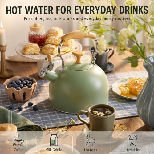 Whistling Tea Kettle, 2.5 Qt Stovetop Teapot, Olive Green - Image 6