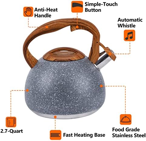 3.2Qt Stainless Steel Whistling Tea Kettle Stovetop, Sky Grey - Image 4