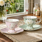 KAMMAK Tea Cups Set of 2,Ceramic Floral Pattern Demitasse Cup - Image 7