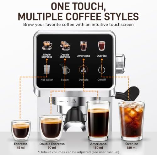 Mecity 20 Bar Espresso Machine with Milk Frother, Touchscreen Coffee Maker for Espresso, Americano & Over Ice Coffee, Compact Stainless Steel Latte & Cappuccino Maker - Image 2