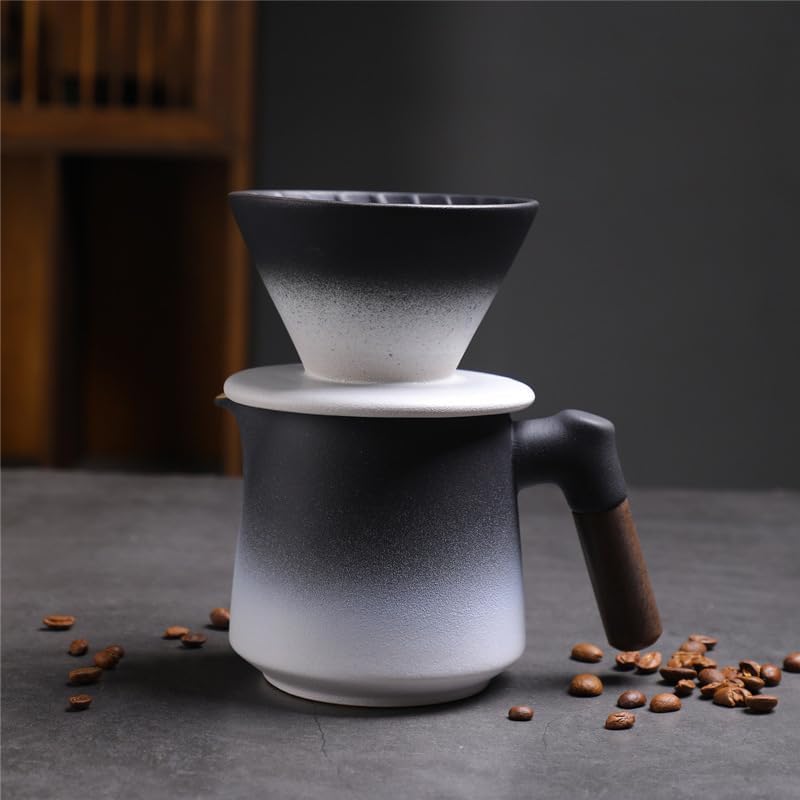 Gradient Black White Ceramic Pour Over Coffee Maker Set 14 oz Coffee Dripper Brewer Heat Resistant Coffee Pot Decanter for Home Coffee Shop,OfficeACM09W by Auerhceram