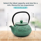 Zen Minded Traditional Japanese Cast Iron Tetsubin Stovetop Teakettle Teapot with Stainless-steel Mesh Loose-leaf Filter for Green Tea & Infusions 900ml Lotus Pattern - Emerald Green - Image 7