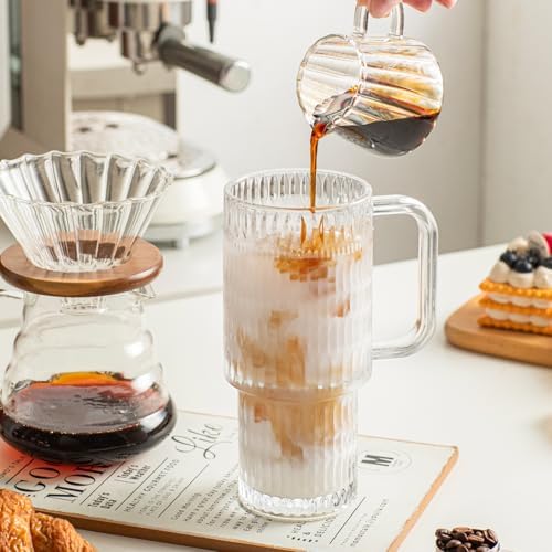 INSETLAN 24 oz Raindrop Glass Tumbler with Handle, 2-Pack Iced Coffee Cups - Image 4