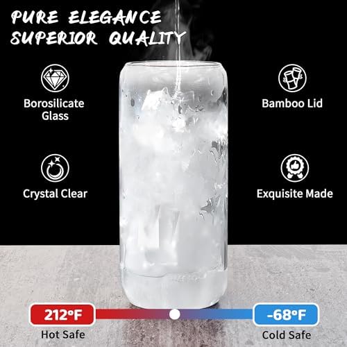 12Pcs Glass Cups with Bamboo Lids and Straws, 20oz Can Shaped Glass Tumbler - Image 5