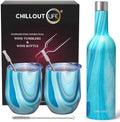 CHILLOUT LIFE 12 oz Stainless Steel Wine Tumblers 2 Pack & 1 Insulated Wine Bottle - Double Wall Vacuum Insulated Wine Glasses Cups with Lids and Straws Set Keeping Cold & Hot Gift Set by CHILLOUTLIFE