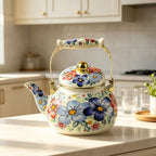 Floral Enamel Tea Kettle 2.5L Vintage Stovetop Teapot for Hot Water Tea - Image 7