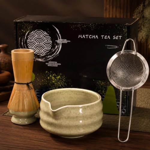 Ceramic Matcha Bowl Set with Bamboo Whisk, Japanese Tea Ceremony Home Use - Image 2