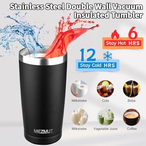 MEZMUT 20oz Insulated Tumbler Cup Travel Coffee Mug with Lid(Black,4 Pack) - Image 2
