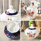 fanquare 21 Piece Old Victorian Porcelain Tea Set for 6, Royal British Floral Tea Cup Set for Women, Wedding Tea Party Set for Adults - Image 2