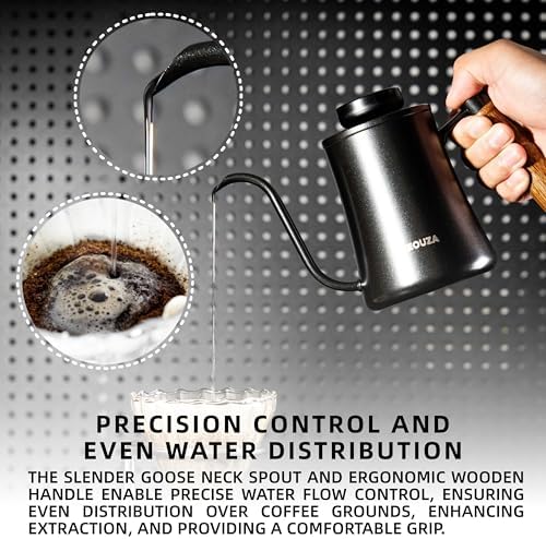 NEOUZA 500ml Gooseneck Kettle with Mechanical Dial Thermometer, 304 Stainless Steel Stovetop Safe Kettle for Pour Over Coffee and Tea, Precision Spout & Wooden Handle - Image 5