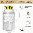 Buaic 2 PACK Glass Pitcher with Lid, 68 oz Vintage Water Carafe for Fridge - Image 2
