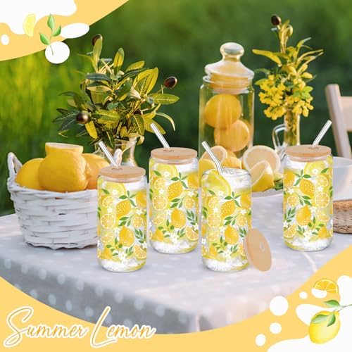 6 Sets 16 oz Lemon Glass Cups with Lids and Straws Party - Image 5