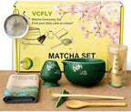 Matcha Whisk Set,8 Pcs Ceramic Matcha Set for Ceremony,Matcha Whisk kit with Bowl,Bamboo Whisk and Holder,Scoop,Sifter,Gift for Matcha Lovers Family and Friend Green by Unknown