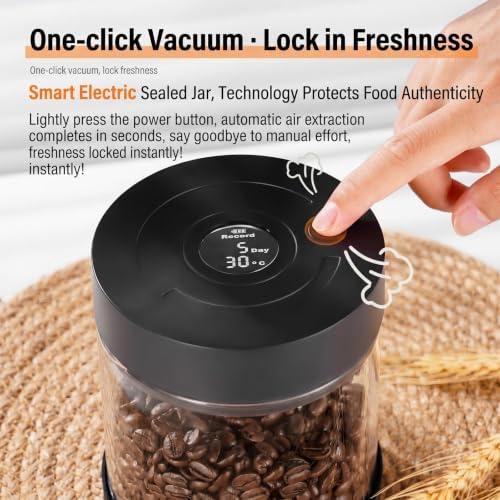 Electric Vacuum Coffee Canister, Airtight Coffee Bean Storage Container With Digital Display, 250g Glass Jar For Freshness Preservation, Coffee Grounds, Tea, Nuts & Food 250g - Image 2